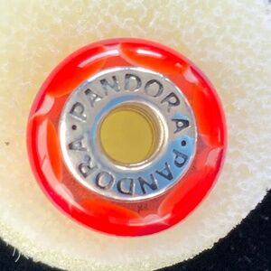 Authentic Pandora Sterling Silver & Red with Orange Murano Glass Charm - EUC!